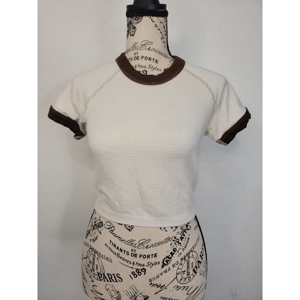 out from under urban outfitters Cap Sleeve Crop Top Beige Brown Baby Tee M/L